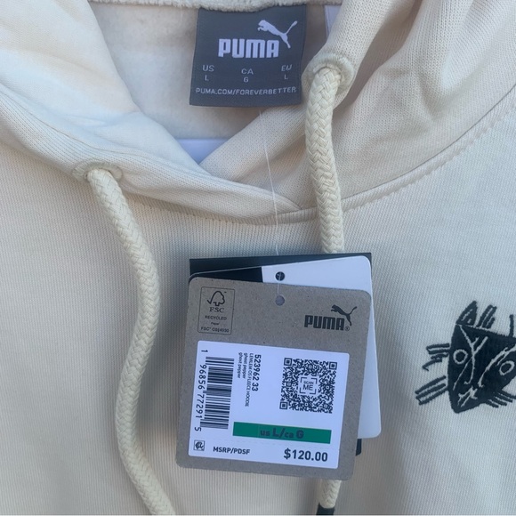 Puma Women’s Lemlem Oversized Fleece Hoodie Size Large Ghost/Pepper - Picture 16 of 16